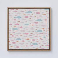 Warren Reed - Designer Hand Drawn Swimming Fish Framed Canvas in Light Brown | Size: W30" x H30"