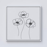 Warren Reed - Designer Monochrome Line Drawn Poppies Framed Canvas in Off-White | Size: w10 inch x h10 inch