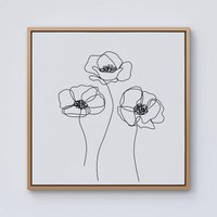 Warren Reed - Designer Monochrome Line Drawn Poppies Framed Canvas in Light Brown | Size: W16" x H16"