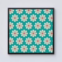 Warren Reed - Designer Daisy Pattern Framed Canvas in Black | Size: W16" x H16"