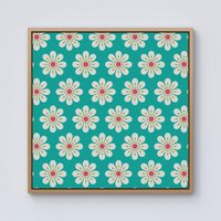 Warren Reed - Designer Daisy Pattern Framed Canvas in Light Brown | Size: W16" x H16"
