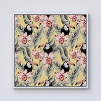 Warren Reed - Designer Toucans, Orchids & Palm Leaves Framed Canvas in Off-White | Size: W16" x H16"