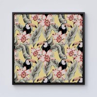 Warren Reed - Designer Toucans, Orchids & Palm Leaves Framed Canvas in Black | Size: W16" x H16"