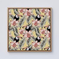 Warren Reed - Designer Toucans, Orchids & Palm Leaves Framed Canvas in Light Brown | Size: w40 inch x h40 inch