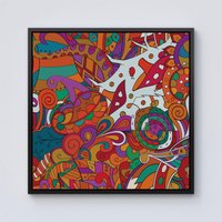 Warren Reed - Designer Mehndi Design Framed Canvas in Black | Size: w10 inch x h10 inch