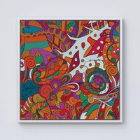 Warren Reed - Designer Mehndi Design Framed Canvas in Off-White | Size: W16" x H16"