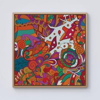 Warren Reed - Designer Mehndi Design Framed Canvas in Light Brown | Size: W16" x H16"