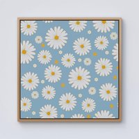 Warren Reed - Designer Summer Daisy Pattern Framed Canvas in Light Brown | Size: W16" x H16"