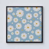 Warren Reed - Designer Summer Daisy Pattern Framed Canvas in Black | Size: W30" x H30"