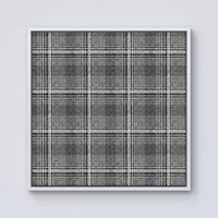 Warren Reed - Designer Monochrome Textured Checked Pattern Framed Canvas in Off-White | Size: W30" x H30"