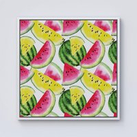 Warren Reed - Designer Colourful Melon Pattern Framed Canvas in Off-White | Size: w10 inch x h10 inch