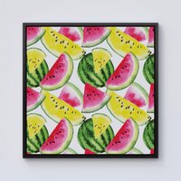 Warren Reed - Designer Colourful Melon Pattern Framed Canvas in Black | Size: W16" x H16"