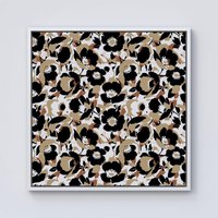 Warren Reed - Designer Modern Flower Pattern Framed Canvas in Off-White | Size: W16" x H16"