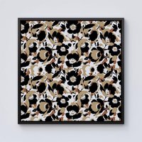 Warren Reed - Designer Modern Flower Pattern Framed Canvas in Black | Size: W16" x H16"