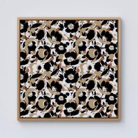 Warren Reed - Designer Modern Flower Pattern Framed Canvas in Light Brown | Size: w40 inch x h40 inch