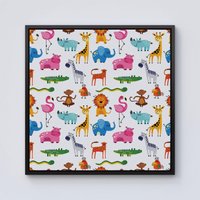 Warren Reed - Designer Hand Drawn Cartoon Animals Framed Canvas in Black | Size: W30" x H30"