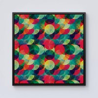 Warren Reed - Designer Colourful Grunge Circle Pattern Framed Canvas in Black | Size: W30" x H30"