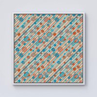 Warren Reed - Designer Retro Stripes & Circles Framed Canvas in Off-White | Size: W16" x H16"