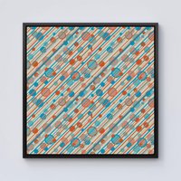 Warren Reed - Designer Retro Stripes & Circles Framed Canvas in Black | Size: W16" x H16"