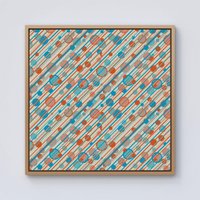 Warren Reed - Designer Retro Stripes & Circles Framed Canvas in Light Brown | Size: w40 inch x h40 inch