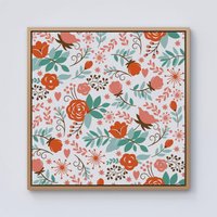 Warren Reed - Designer Orange Floral Pattern Framed Canvas in Light Brown | Size: w10 inch x h10 inch