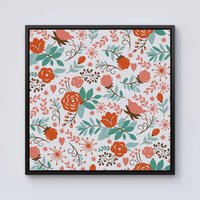 Warren Reed - Designer Orange Floral Pattern Framed Canvas in Black | Size: W30" x H30"
