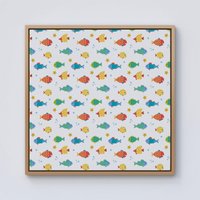 Warren Reed - Designer Swimming Fish Framed Canvas in Light Brown | Size: w40 inch x h40 inch