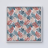 Warren Reed - Designer Tropical Leaf Pattern Framed Canvas in Off-White | Size: w10 inch x h10 inch