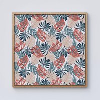 Warren Reed - Designer Tropical Leaf Pattern Framed Canvas in Light Brown | Size: W30" x H30"