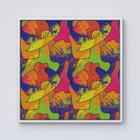 Warren Reed - Designer Bright Abstract Pattern Framed Canvas in Off-White | Size: w10 inch x h10 inch