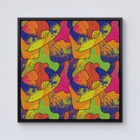 Warren Reed - Designer Bright Abstract Pattern Framed Canvas in Black | Size: w40 inch x h40 inch