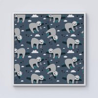 Warren Reed - Designer Sleeping Sloth Pattern Framed Canvas in Off-White | Size: W30" x H30"