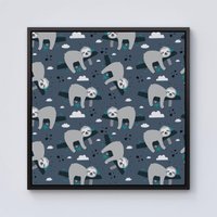 Warren Reed - Designer Sleeping Sloth Pattern Framed Canvas in Black | Size: W30" x H30"