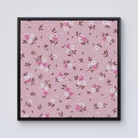 Warren Reed - Designer Pretty Pink Flower Pattern Framed Canvas in Black | Size: W16" x H16"