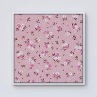 Warren Reed - Designer Pretty Pink Flower Pattern Framed Canvas in Off-White | Size: w40 inch x h40 inch