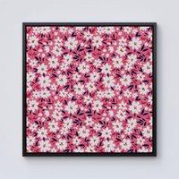 Warren Reed - Designer Small Cute White Flower Pattern Framed Canvas in Black | Size: w10 inch x h10 inch