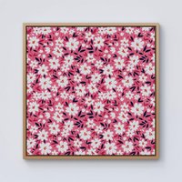 Warren Reed - Designer Small Cute White Flower Pattern Framed Canvas in Light Brown | Size: w10 inch x h10 inch