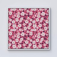 Warren Reed - Designer Small Cute White Flower Pattern Framed Canvas in Off-White | Size: W30" x H30"