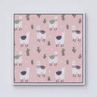 Warren Reed - Designer Happy Lama Framed Canvas in Off-White | Size: W16" x H16"
