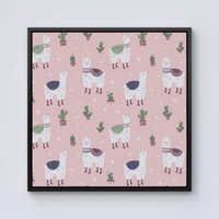 Warren Reed - Designer Happy Lama Framed Canvas in Black | Size: W30" x H30"