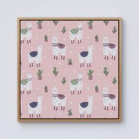 Warren Reed - Designer Happy Lama Framed Canvas in Light Brown | Size: W30" x H30"
