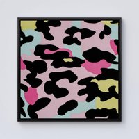 Warren Reed - Designer Colourful Leopard Print Framed Canvas in Black | Size: W16" x H16"