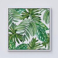 Warren Reed - Designer Exotic Rainforest Leaves Framed Canvas in Off-White | Size: w40 inch x h40 inch