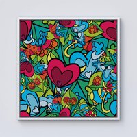 Warren Reed - Designer Hippie Psychedelic Pattern Framed Canvas in Off-White | Size: w10 inch x h10 inch