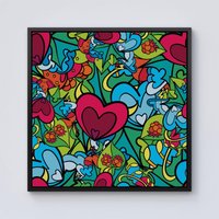 Warren Reed - Designer Hippie Psychedelic Pattern Framed Canvas in Black | Size: w40 inch x h40 inch