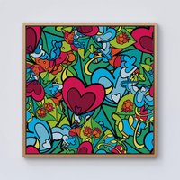 Warren Reed - Designer Hippie Psychedelic Pattern Framed Canvas in Light Brown | Size: w40 inch x h40 inch