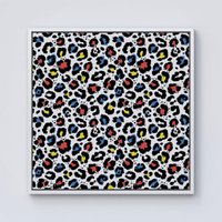 Warren Reed - Designer Coloured Leopard Print Framed Canvas in Off-White | Size: w10 inch x h10 inch