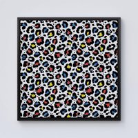 Warren Reed - Designer Coloured Leopard Print Framed Canvas in Black | Size: W30" x H30"