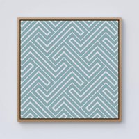 Warren Reed - Designer Blue & White Geometric Pattern Framed Canvas in Light Brown | Size: W16" x H16"