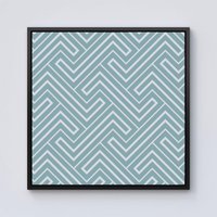 Warren Reed - Designer Blue & White Geometric Pattern Framed Canvas in Black | Size: w40 inch x h40 inch